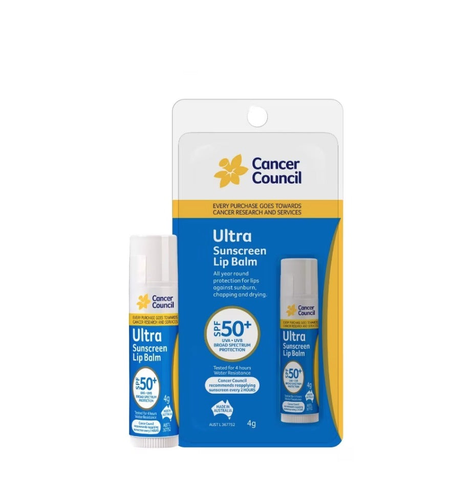 Cancer Council SPF 50+ Ultra Sunscreen Lip Protection Balm 4g UVA UVB