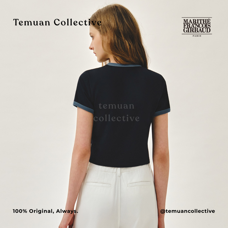 Marithe Francois Girbaud W Classic Logo Applique Ringer Crop Tee