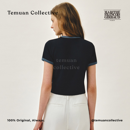 Marithe Francois Girbaud W Classic Logo Applique Ringer Crop Tee