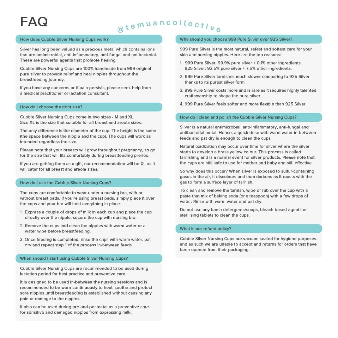 Cubble Silver Nursing Cups Pair of two 999 Pure Silver