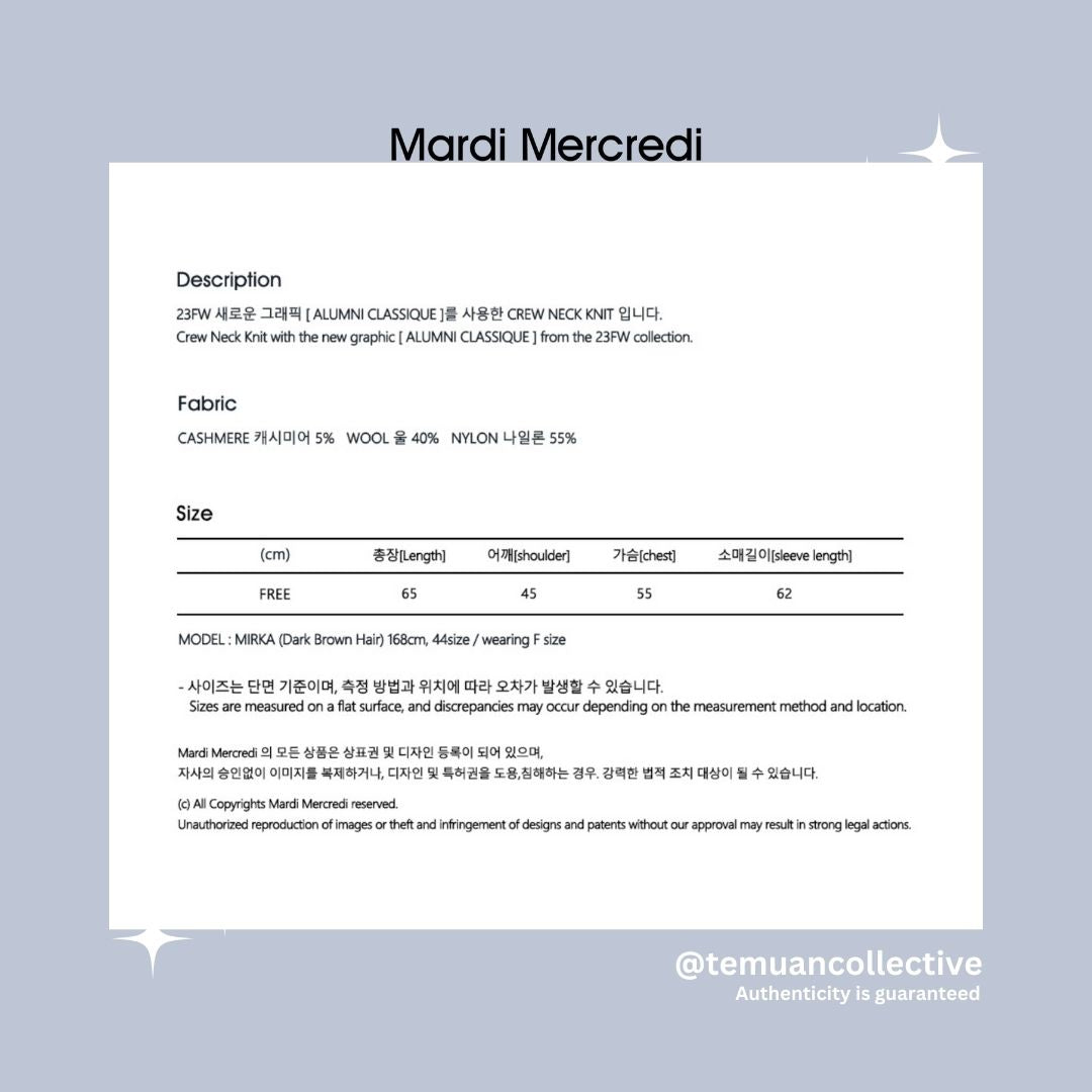 MARDI MERCREDI Cashmere Crew Neck Alumni Classique in Grey