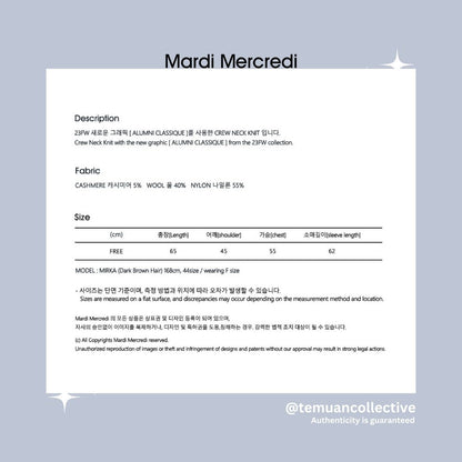 MARDI MERCREDI Cashmere Crew Neck Alumni Classique in Grey