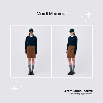 MARDI MERCREDI Raccoon Blended V Neck Heart Logo in Navy