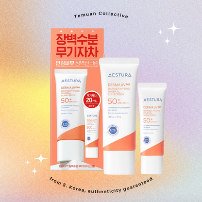 AESTURA DERMA UV 365 Vit-A Radiance Sunscreen Aging Defense, Barrier Hydro Mineral Sunscreen Eye Comfort, Red Calming Tone Up Sunscreen