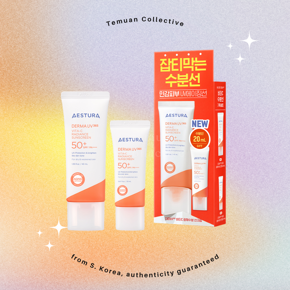 AESTURA DERMA UV 365 Vit-A Radiance Sunscreen Aging Defense, Barrier Hydro Mineral Sunscreen Eye Comfort, Red Calming Tone Up Sunscreen