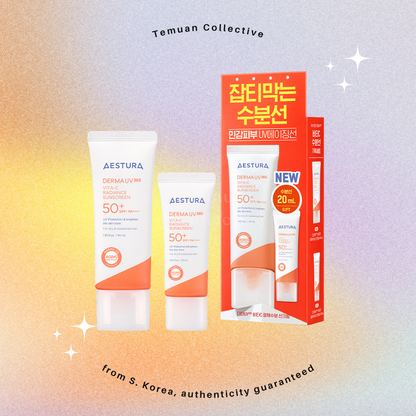 AESTURA DERMA UV 365 Vit-A Radiance Sunscreen Aging Defense, Barrier Hydro Mineral Sunscreen Eye Comfort, Red Calming Tone Up Sunscreen