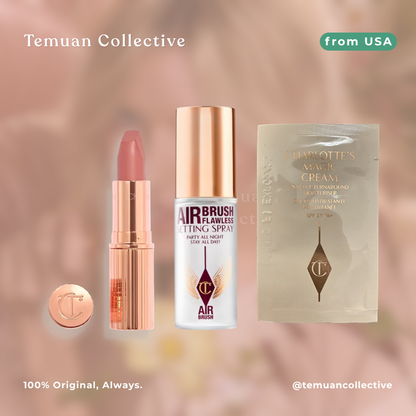 Mini Charlotte Tilbury Matte Revolution Pillow Talk, Airbrush Flawless Setting Spray & Charlotte's Magic Cream