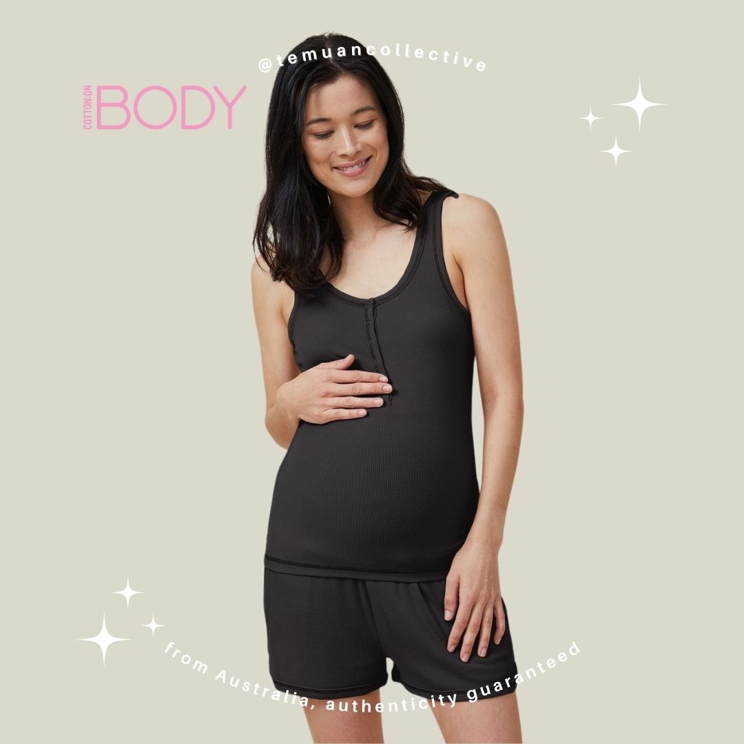 BODY Australia Sleep Recovery Maternity Henley Tank Top & Relaxed Pocket Short Set