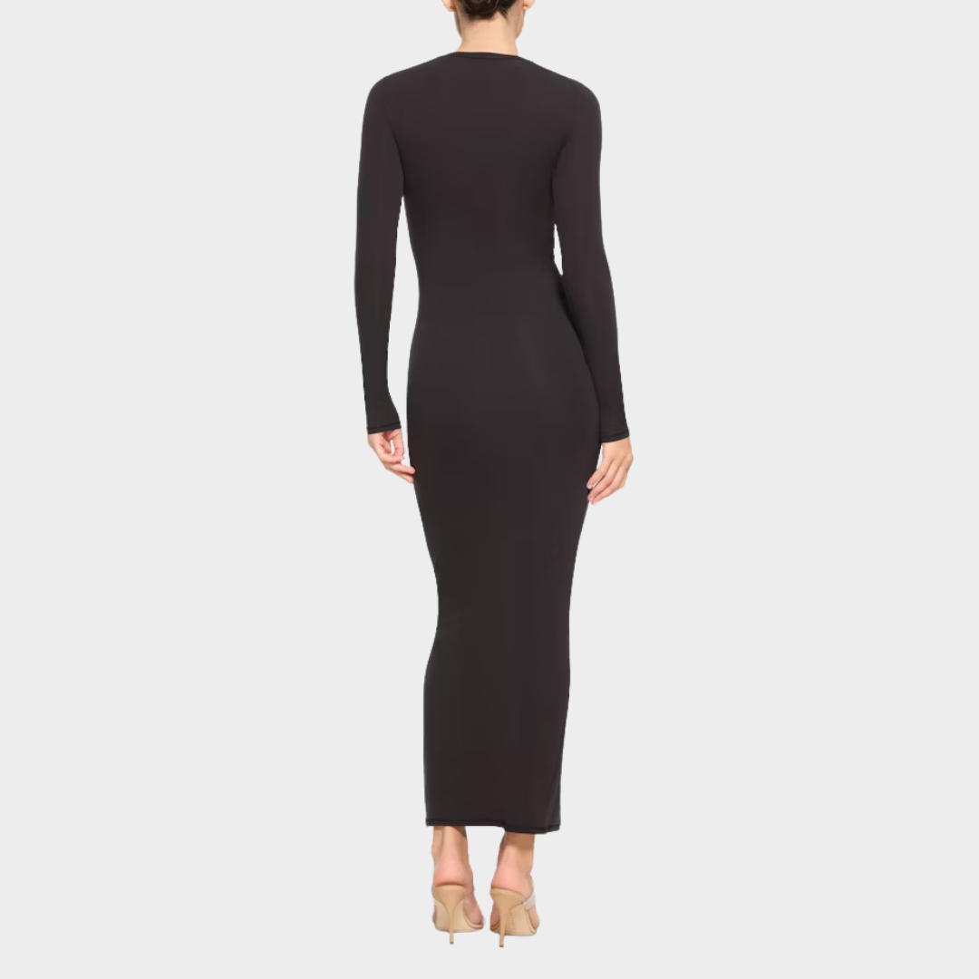Skims Fits Everybody Crew Neck Long Sleeve Dress onyx