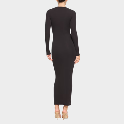 Skims Fits Everybody Crew Neck Long Sleeve Dress onyx