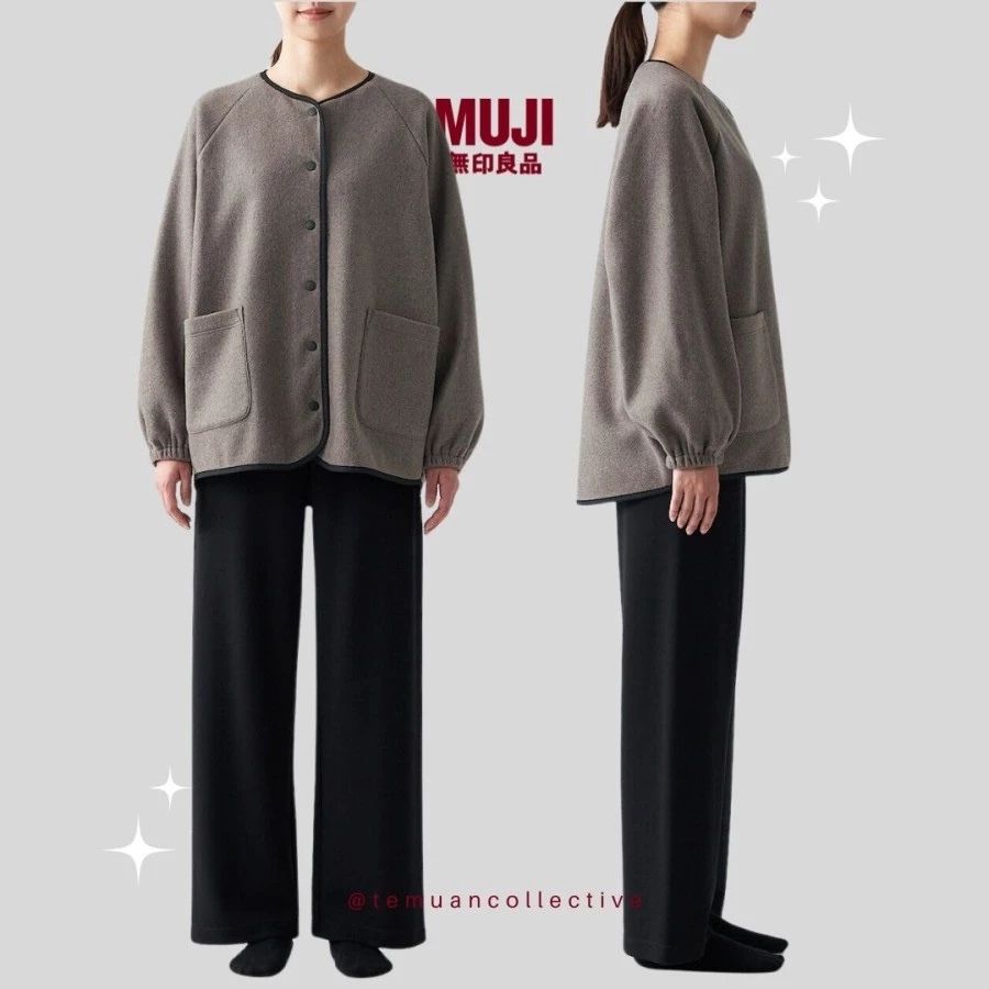 MUJI Japan Women's Polyester Blend Fleece Cardigan