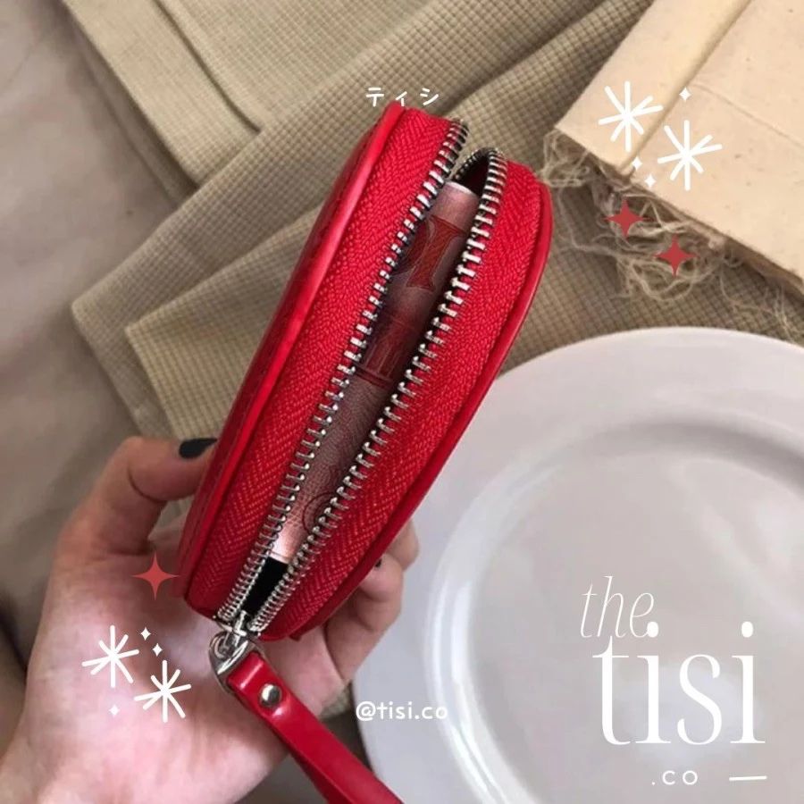 Heart Shape Zipper Wallet with Wrist Holder