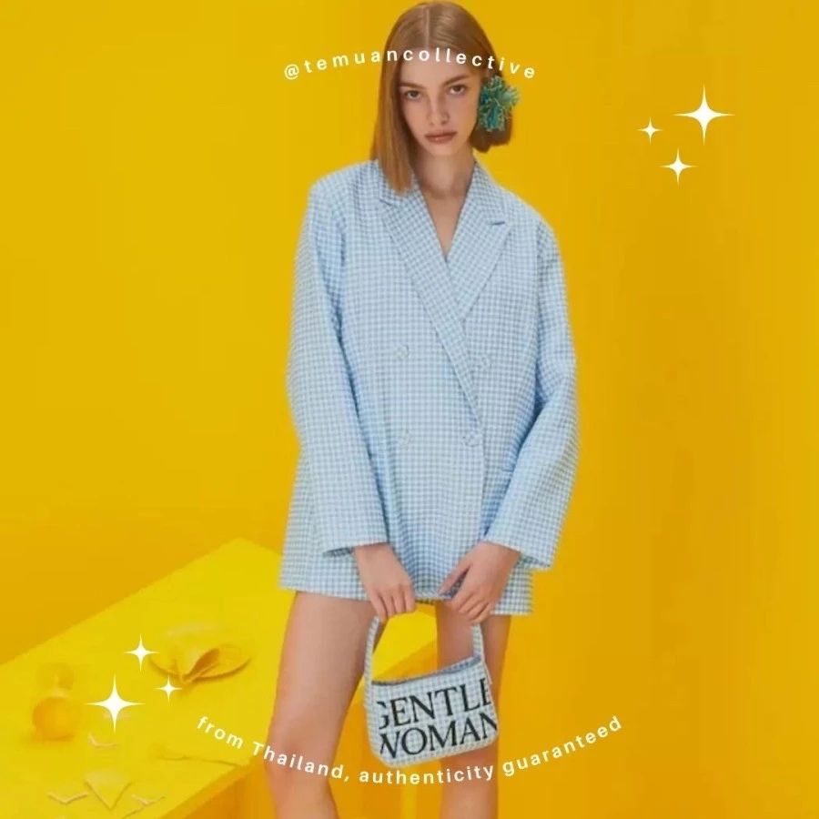 GENTLE WOMAN Blue and White Tartan Shoulder Bag