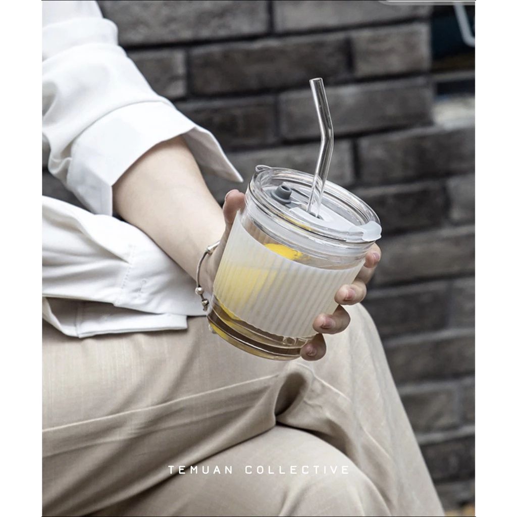 350 ml Coffee Glass Tumbler Anti Leak Transparent Cup with Rubber Sleeve