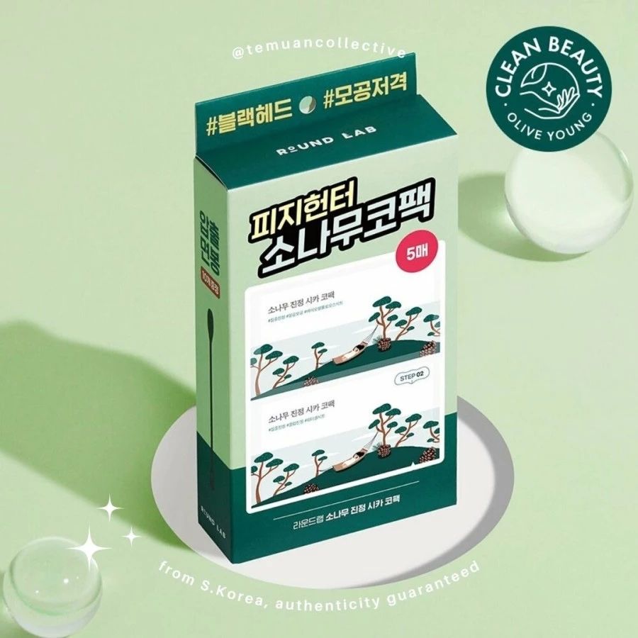 ROUND LAB Pine Tree Soothing Cica Biocellulose Nose Pack 2 Step Kit Blackhead 5P