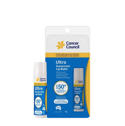 Cancer Council SPF 50+ Ultra Sunscreen Lip Protection Balm 4g UVA UVB